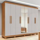 Guarda-roupa Casal Easy Slim 8 Portas Com Espelho e Pés Amendoa Clean/Off White