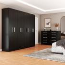 Guarda-Roupa Casal Ele e Ela 8 Portas 8 Prateleiras e Cômoda 10 Gavetas Preto - Panorama Móveis