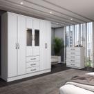 Guarda-Roupa Casal Emma 6 Portas 3 Gavetas e Espelho com Cômoda 5 Gavetas Branco - Panorama Móveis