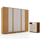 Guarda Roupa Casal Evo 6 Portas Cinamomo e Off-White com Cômoda Diamante 4 Gavetas 1 Porta Cinamomo Off-White Leifer