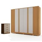 Guarda Roupa Casal Evo 6 Portas Cinamomo e Off White com Cômoda Rubi 4 Gavetas Cinamomo Off White Leifer