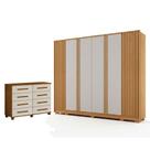 Guarda Roupa Casal Evo 6 Portas Cinamomo E Off-white Com Cômoda San Marino 8 Gavetas Cinamomo Off-white - Leifer