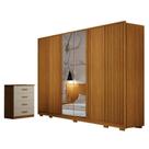 Guarda Roupa Casal Evo 6 Portas Com Espelho Cinamomo Com Cômoda Rubi 4 Gavetas Cinamomo Off-white - Leifer