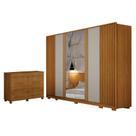 Guarda Roupa Casal Evo 6 Portas Com Espelho Cinamomo e Off-White com Cômoda San Marino 8 Gavetas Cinamomo Leifer