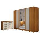 Guarda Roupa Casal Evo 6 Portas Com Espelho Cinamomo e Off-White com Cômoda San Marino 8 Gavetas Cinamomo Off-White Leifer