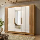 Guarda-roupa Casal Frisado 8 Portas 4 Gavetas com Espelhos e Pés Diplomata