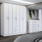 Guarda-Roupa Casal Helena 6 Portas 2 Gavetas com Cômoda 2 Portas 5 Gavetas Branco - Panorama Móveis