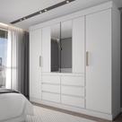 Guarda-Roupa Casal Honey 4 Portas 6 Gavetas com Espelho Branco - Panorama Móveis