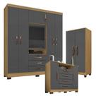 Guarda Roupa Casal Imperial com Armário Multiuso Recife e Cômoda Madri Carvalho Americano Grafite - Incorplac