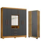 Guarda Roupa Casal Imperial e Armário Multiuso Versatile Carvalho Americano Grafite - Incorplac