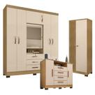 Guarda Roupa Casal Imperial e Cômoda Madri com Armário Multiuso Versatile Carvalho Americano Off White Incorplac
