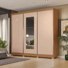 Guarda-Roupa Casal Kappesberg 3 Portas Reversíveis de Correr 3 Espelhos 4 Gavetas Canela/Macadâmia