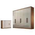 Guarda Roupa Casal Linea com Nicho e Cômoda Seul Cumaru 25 Fendi - Novo Horizonte