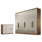 Guarda Roupa Casal Linea com Nicho e Cômoda Seul Cumaru 25 Fendi - Novo Horizonte