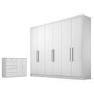 Guarda Roupa Casal Linea com Nicho e Cômoda Seul Neve - Novo Horizonte