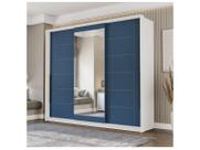 Guarda-Roupa Casal Lisboa 3 Portas 4 Gavetas com Espelho Branco/Azul - Politorno