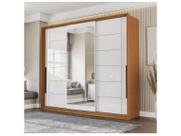 Guarda-Roupa Casal Lisboa 3 Portas 4 Gavetas com Espelho Freijó/Branco - Politorno