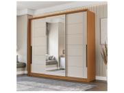 Guarda-Roupa Casal Lisboa 3 Portas 4 Gavetas com Espelho Freijó/Creme - Politorno