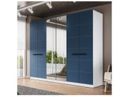 Guarda-Roupa Casal Lisboa 6 Portas 4 Gavetas com Espelho Branco/Azul - Politorno