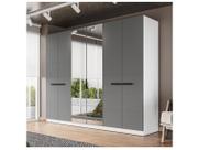 Guarda-Roupa Casal Lisboa 6 Portas 4 Gavetas com Espelho Branco/Cinza - Politorno