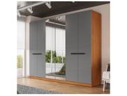 Guarda-Roupa Casal Lisboa 6 Portas 4 Gavetas com Espelho Freijó/Cinza - Politorno