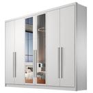 Guarda Roupa Casal Livorno 6 Portas 8 Gavetas Neve com Nicho e Espelho Novo Horizonte