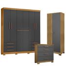 Guarda Roupa Casal Londres Com Cômoda 4 Gavetas New E Armário Multiuso Versatile Carvalho Americano Grafite - Incorplac