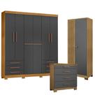Guarda Roupa Casal Londres com Cômoda 4 Gavetas New e Armário Multiuso Versatile Carvalho Americano Grafite - Incorplac