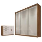 Guarda Roupa Casal Londres com Nicho e Cômoda Seul Cumaru 25 Fendi - Novo Horizonte