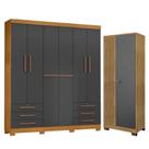 Guarda Roupa Casal Londres e Armário Multiuso Versatile Carvalho Americano Grafite - Incorplac