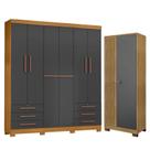 Guarda Roupa Casal Londres e Armário Multiuso Versatile Carvalho Americano Grafite - Incorplac Guarda Roupa Casal Londres e Armário Multiuso Versatile Carvalho Americano Grafite - Incorplac