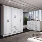 Guarda-Roupa Casal Lydia 6 Portas 3 Gavetas com Cômoda 10 Gavetas Branco - Panorama Móveis