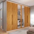 Guarda-Roupa Casal Madalena 6 Portas 4 Gavetas 100% Mdf com Espelho Off White/Peroba - Panorama Móveis