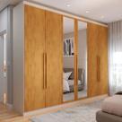 Guarda-Roupa Casal Madalena 6 Portas 4 Gavetas 100% Mdf com Espelho Off White/Peroba - Pm