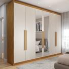 Guarda-Roupa Casal Madalena 6 Portas 6 Gavetas 100% Mdf com Espelho Peroba/Off White - Panorama Móveis