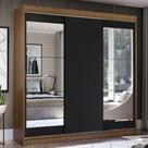 Guarda-Roupa Casal Madesa Istambul 3 Portas de Correr com Espelhos 3 Gavetas - Rustic/Preto