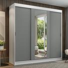 Guarda-Roupa Casal Madesa Reno 3 Portas de Correr com Espelho - Branco/Cinza Guarda-Roupa Casal Madesa Reno 3 Portas de Correr com Espelho - Branco/Cinza