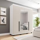 Guarda-Roupa Casal Madrid 4 Portas 4 Gavetas com Espelho Creme/Branco - Politorno