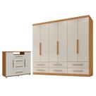 Guarda Roupa Casal Maximus 6 portas e Cômoda Sapateira Versátil 4 gavetas cinamomo areia Fosco-Zanzini