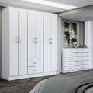 Guarda-Roupa Casal Maya 6 Portas 2 Gavetas com Cômoda 10 Gavetas Branco - Panorama Móveis Guarda-Roupa Casal Maya 6 Portas 2 Gavetas com Cômoda 10 Gavetas Branco - Panorama Móveis