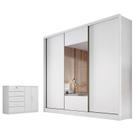 Guarda Roupa Casal Medelim com Espelho e Cômoda Seul Neve - Novo Horizonte Guarda Roupa Casal Medelim com Espelho e Cômoda Seul Neve - Novo Horizonte