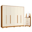 Guarda Roupa Casal Mercure 6 portas e Cômoda New Veneza 05 gavetas com espelho Cinamomo Off White - Móveis Albatroz