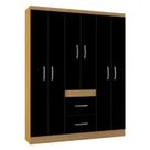 Guarda Roupa Casal Milão 6 Portas Damasco Preto Poquema