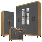 Guarda Roupa Casal Modena com Espelho 6 Portas Cômoda Sapateira Cannes e Armário Multiuso Recife Carvalho Americano Grafite- Incorplac Guarda Roupa Casal Modena com Espelho 6 Portas Cômoda Sapateira Cannes e Armário Multiuso Recife Carvalho Americano Grafite- Incorplac