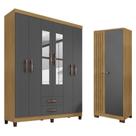 Guarda Roupa Casal Modena com Espelho 6 Portas e Armário Multiuso Versatile Carvalho Americano Grafite Incorplac Guarda Roupa Casal Modena com Espelho 6 Portas e Armário Multiuso Versatile Carvalho Americano Grafite Incorplac