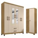 Guarda Roupa Casal Modena com Espelho 6 Portas e Armário Multiuso Versatile Carvalho Americano Off White Incorplac