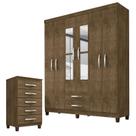 Guarda Roupa Casal Modena com Espelho 6 Portas e Cômoda Cannes 5 Gavetas Malbec Incorplac