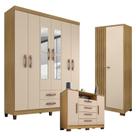 Guarda Roupa Casal Modena com Espelho 6 Portas e Cômoda Madri Armário Multiuso Versatile Carvalho Americano Off White Incorplac