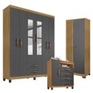 Guarda Roupa Casal Modena com Espelho 6 Portas e Cômoda Sapateira Cannes Armário Multiuso Versatile Carvalho Americano Grafite Incorplac Guarda Roupa Casal Modena com Espelho 6 Portas e Cômoda Sapateira Cannes Armário Multiuso Versatile Carvalho Americano Grafite Incorplac