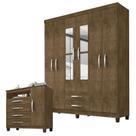 Guarda Roupa Casal Modena com Espelho 6 Portas e Cômoda Sapateira Cannes Malbec Incorplac